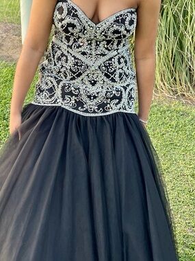 Girls' Black Strapless Beaded Tulle Ball Gown - teens or adults Dresses Formal